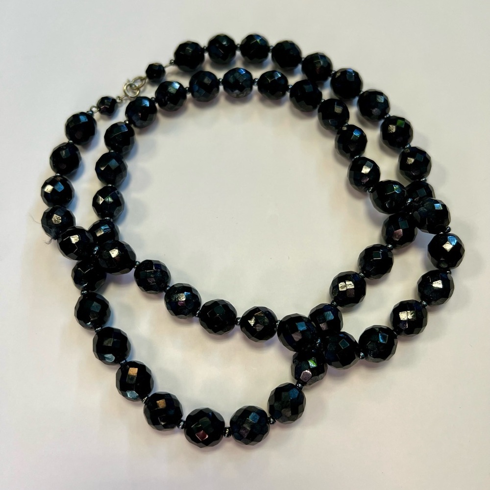 Black Faceted Glass Beaded Necklace